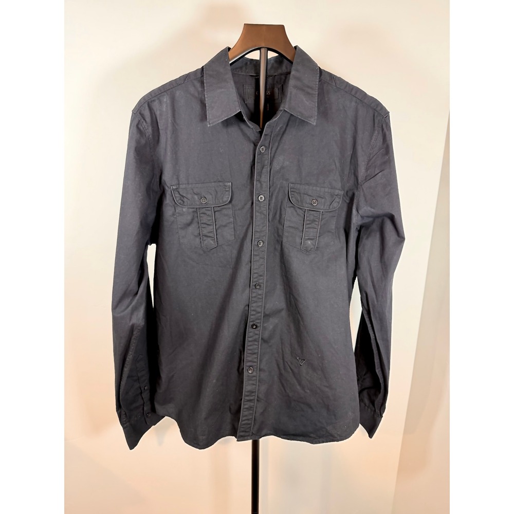 Guess Los Angeles Mens XL Black Long Sleeve Button Down Shirt M13H73W1KT1